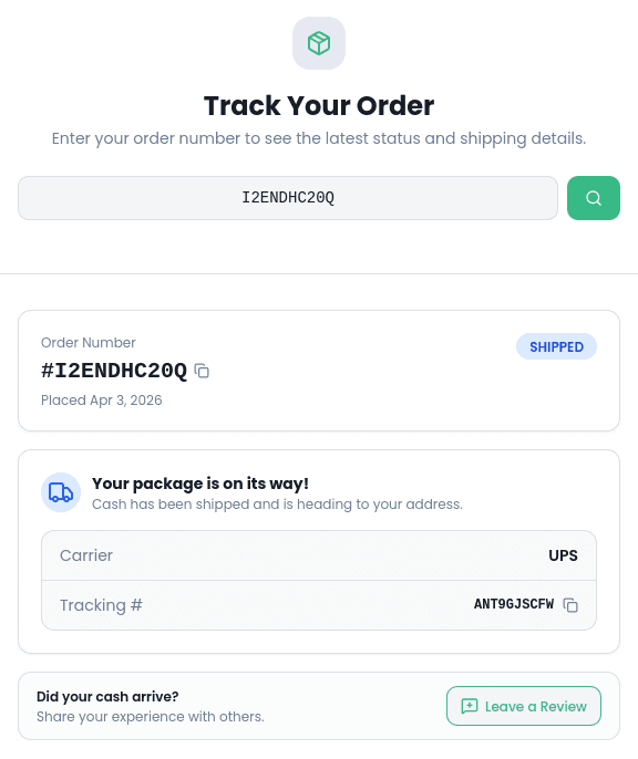Receive cash screenshot